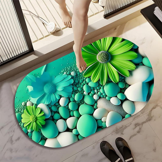 5D Flower Printed Bathroom Mat Door Mat, Rubber Non-Slip Quick Dry Rugs
