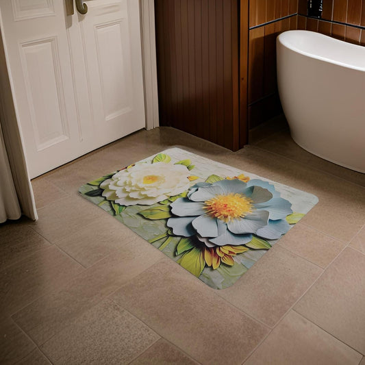 5D Flower Printed Bathroom Mat Door Mat, Rubber Non-Slip Quick Dry Rugs